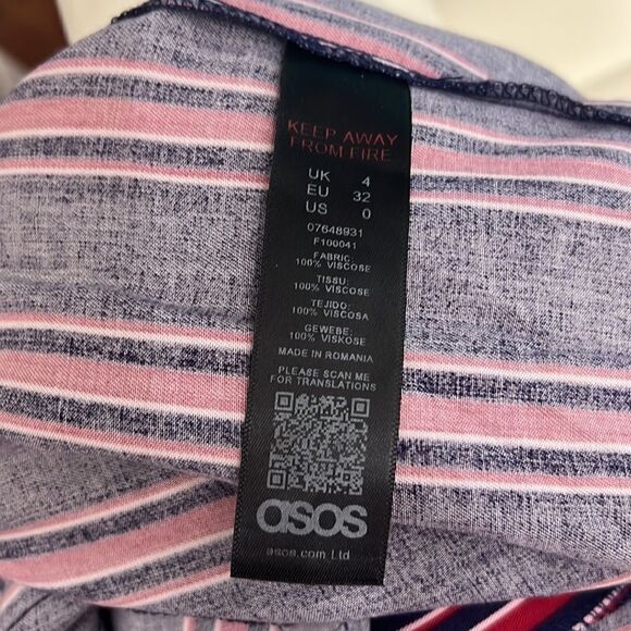 ASOS Pantsuit Sz 0 V Neck Collar Short Sleeve Navy Blue Red Striped Side Belted - Picture 12 of 15